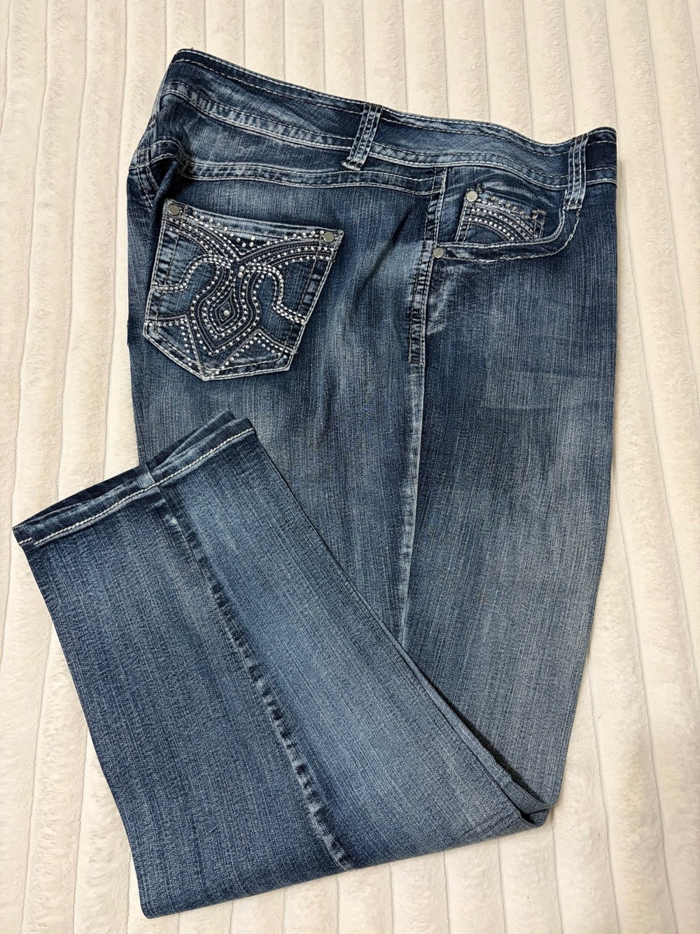 Lane Bryant Dark Blue Embellished Boot-Cut Jeans